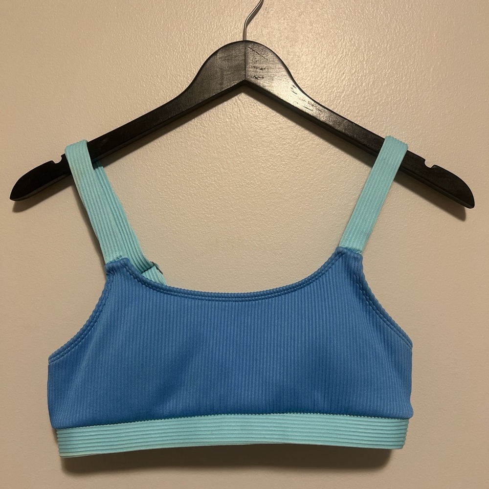 Blue Ribbed Bikini Top with adjustable Straps S